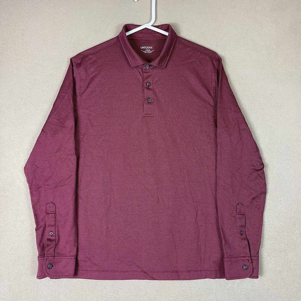 UNTUCKit Polo Shirt Mens Large Burgundy Long Sleeve Damashino Gollfing Adult